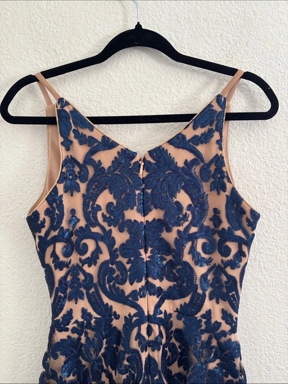Dress The Population Navy Nude Blair Sequins Cocktail Midi Dress Size Small - Picture 9 of 11